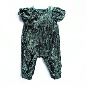 Baby Girl's 3-6M Puffy Short Sleeve Forest Green Velour Holiday Jumper
